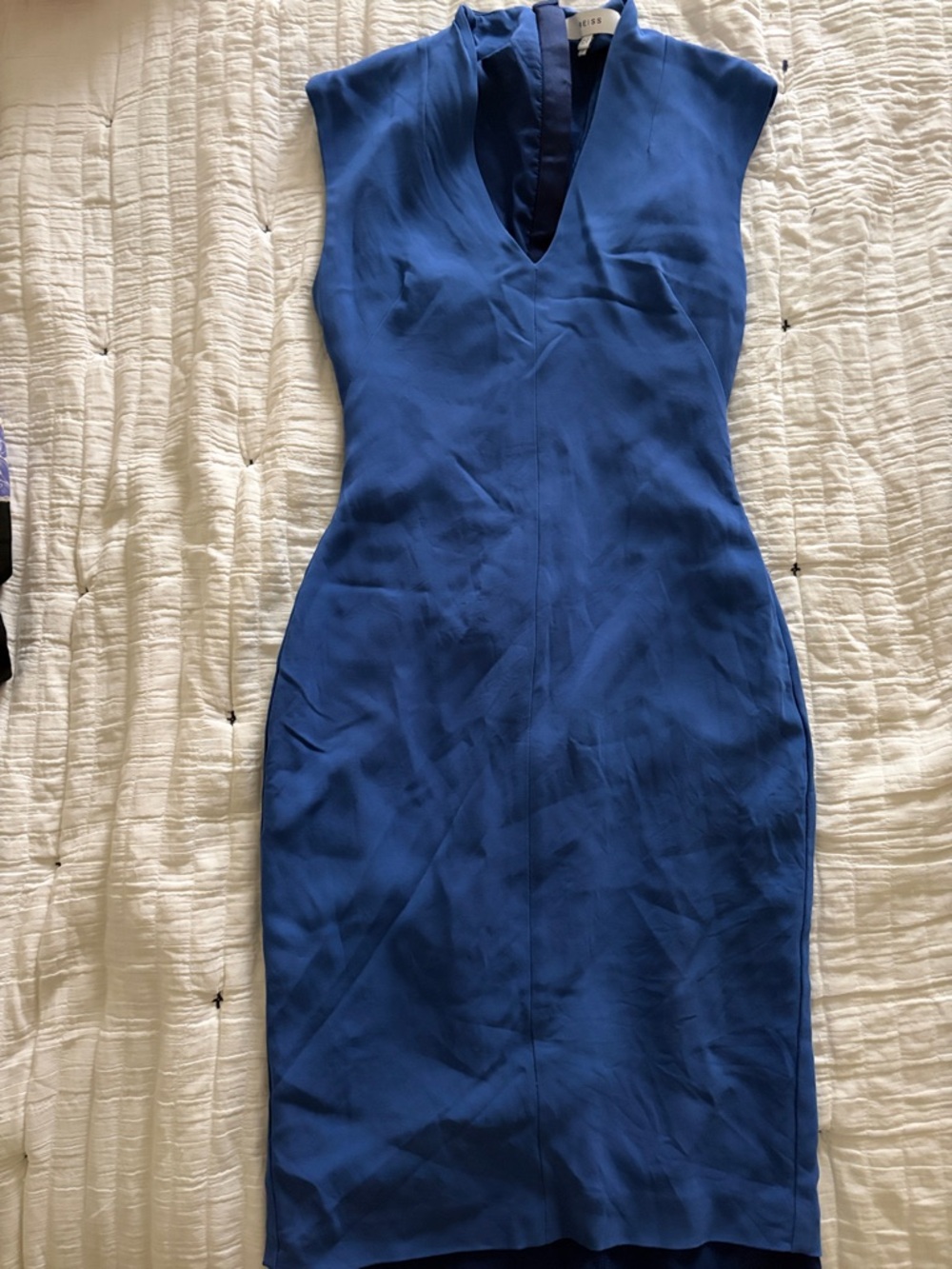 Reiss Cobalt Blue V-Neck Cap Sleeve Midi Dress